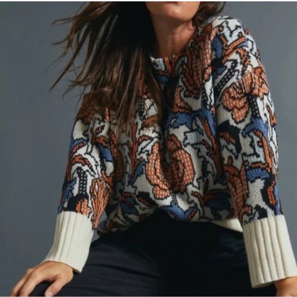 ANTHROPOLOGIE ERIS DOT MOTIF FLOWER SWEATER SIZE MEDIUM - Picture 2 of 16
